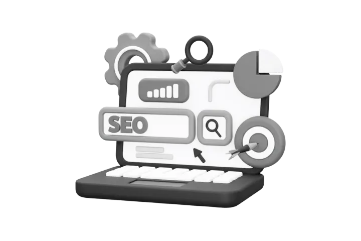 Painel de SEO com indicadores e meta, representando tráfego orgânico e performance digital.