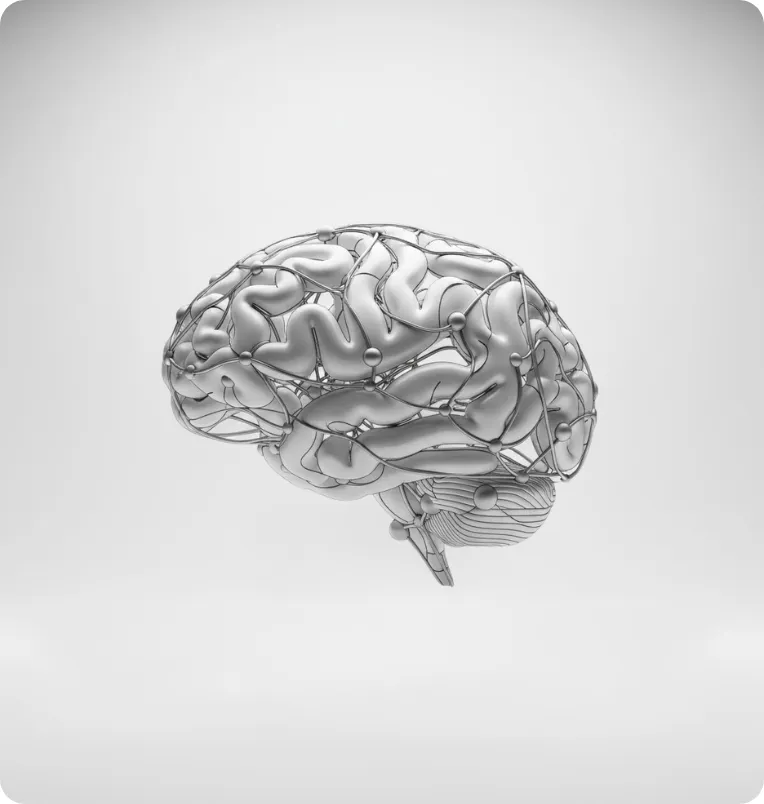 Ilustração de um cérebro com conexões, representando inteligência, estratégia e inovação digital.